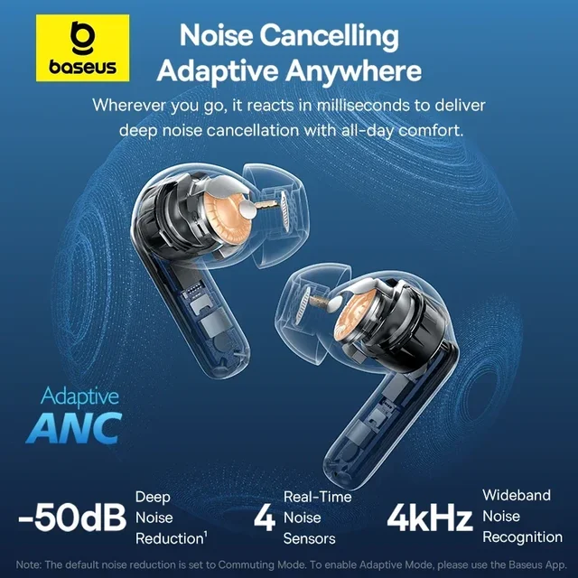 Baseus EP10 Pro ANC Earbuds Wireless Bluetooth 6.0 Earphones 50dB Realtime Adaptive Headphones 6 Mic Hi-Res LDAC IP55  Ear Buds 2