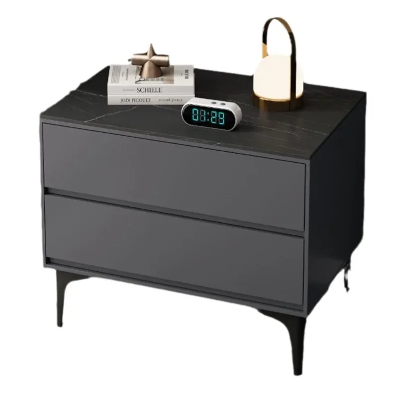 LXAll solid wood rock slab bedside table simple modern Italian paint black bedside table storage feelingSSS