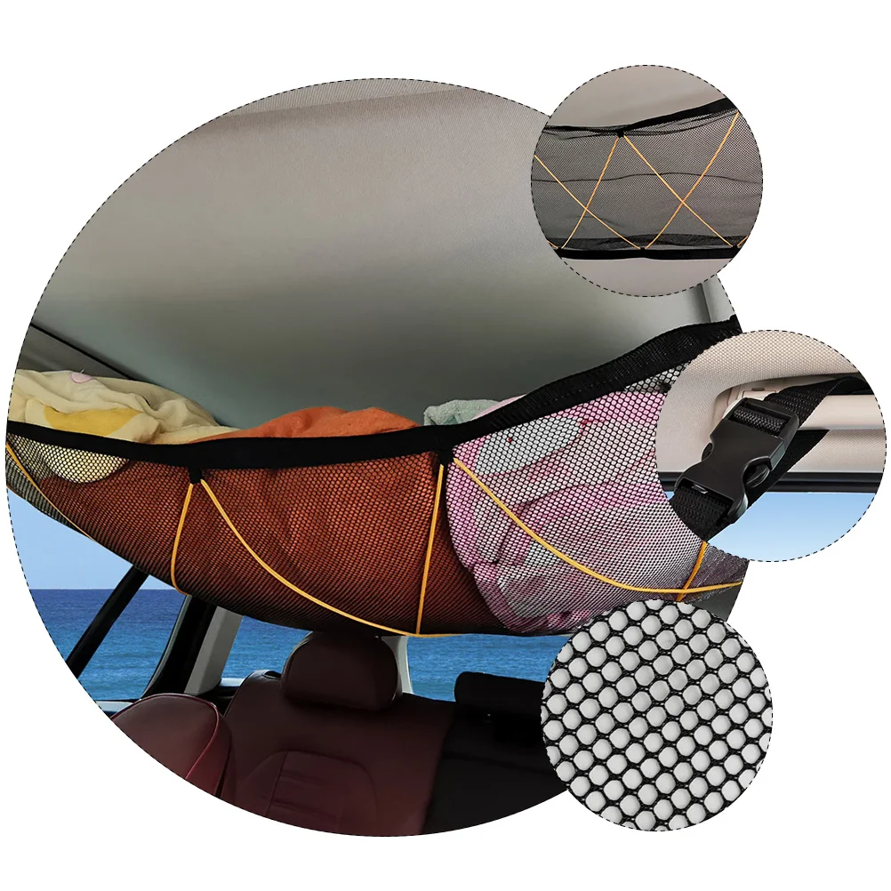 

Car Roof Storage Bag Mesh Webbing Multi Pocket Backseat Pouch Black Ribbon Drawstring Container Auto Hanging Fine Workmanship