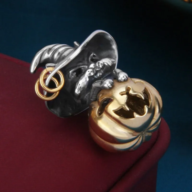 Original Real S925 Silver Jewelry Cute Witch Cat Pumpkin Pendant for Men and Women Personality Trend Holiday Gifts