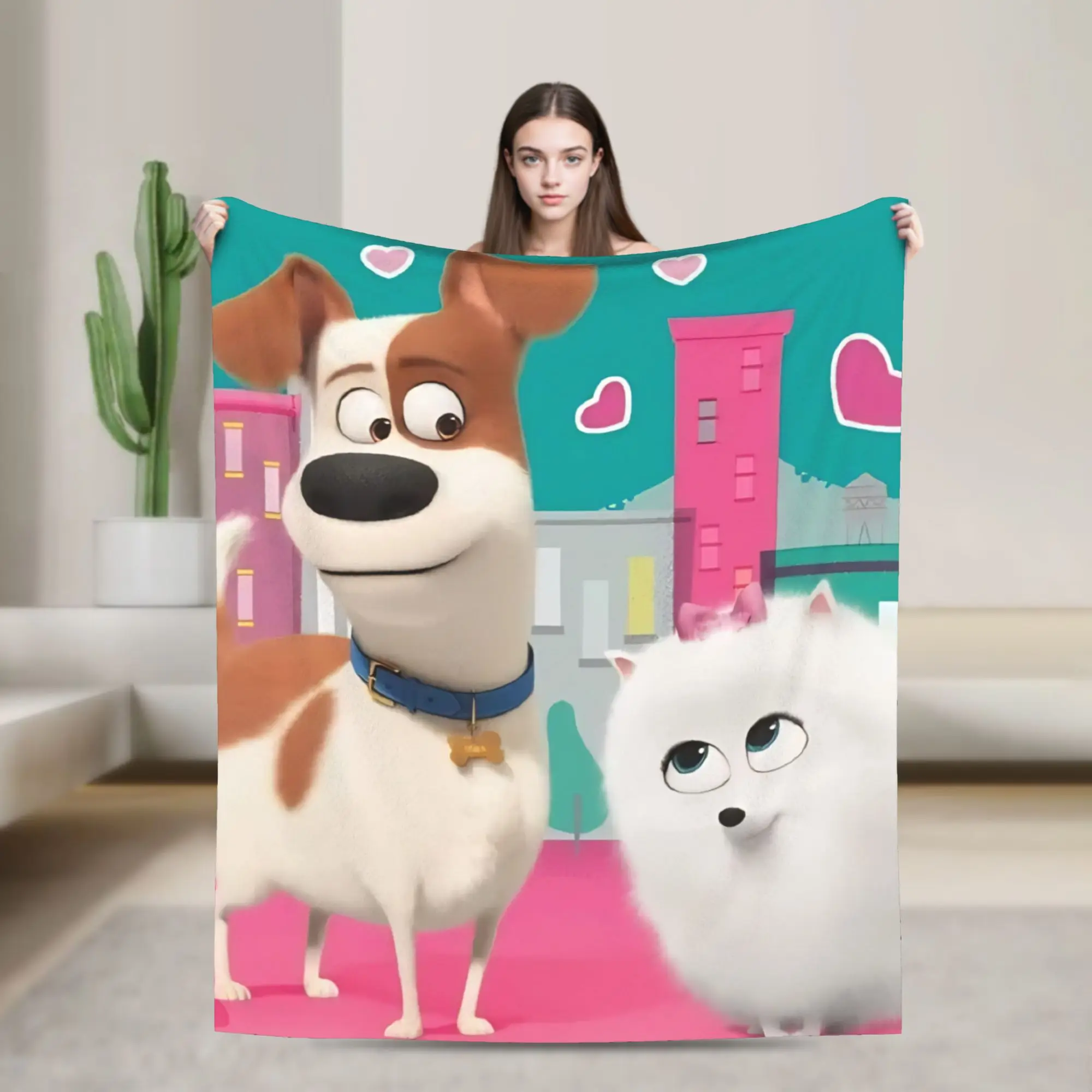 Cartoon The Secret Life of Pets Flannel Blanket Soft Durable Throw Blanket for Couch Chair Travel Print Bedspread Sofa Bed Cover