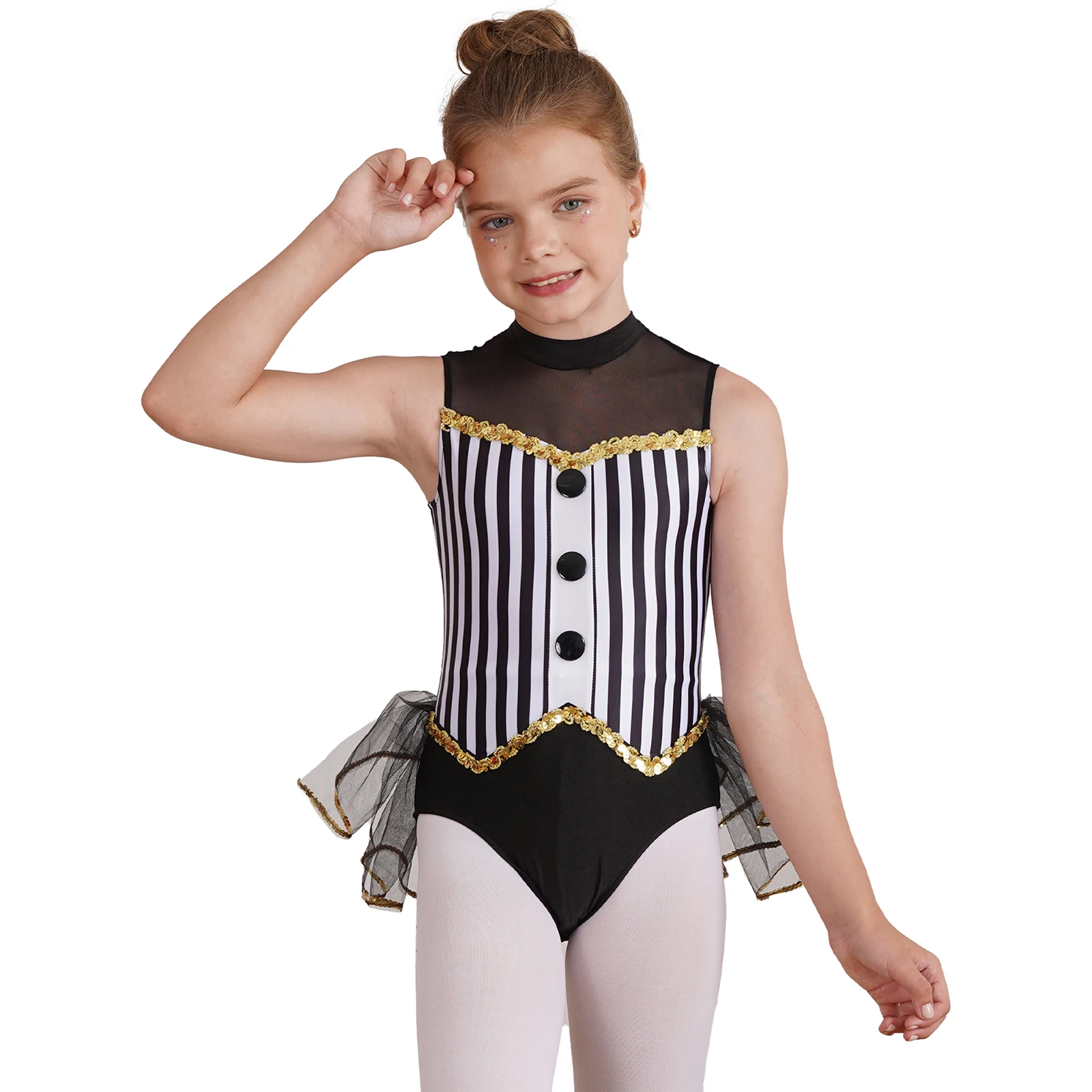 Niños Niñas Ballet latino Jazz baile traje de actuación lentejuelas gimnasia patinaje artístico leotardo tul mono con falda