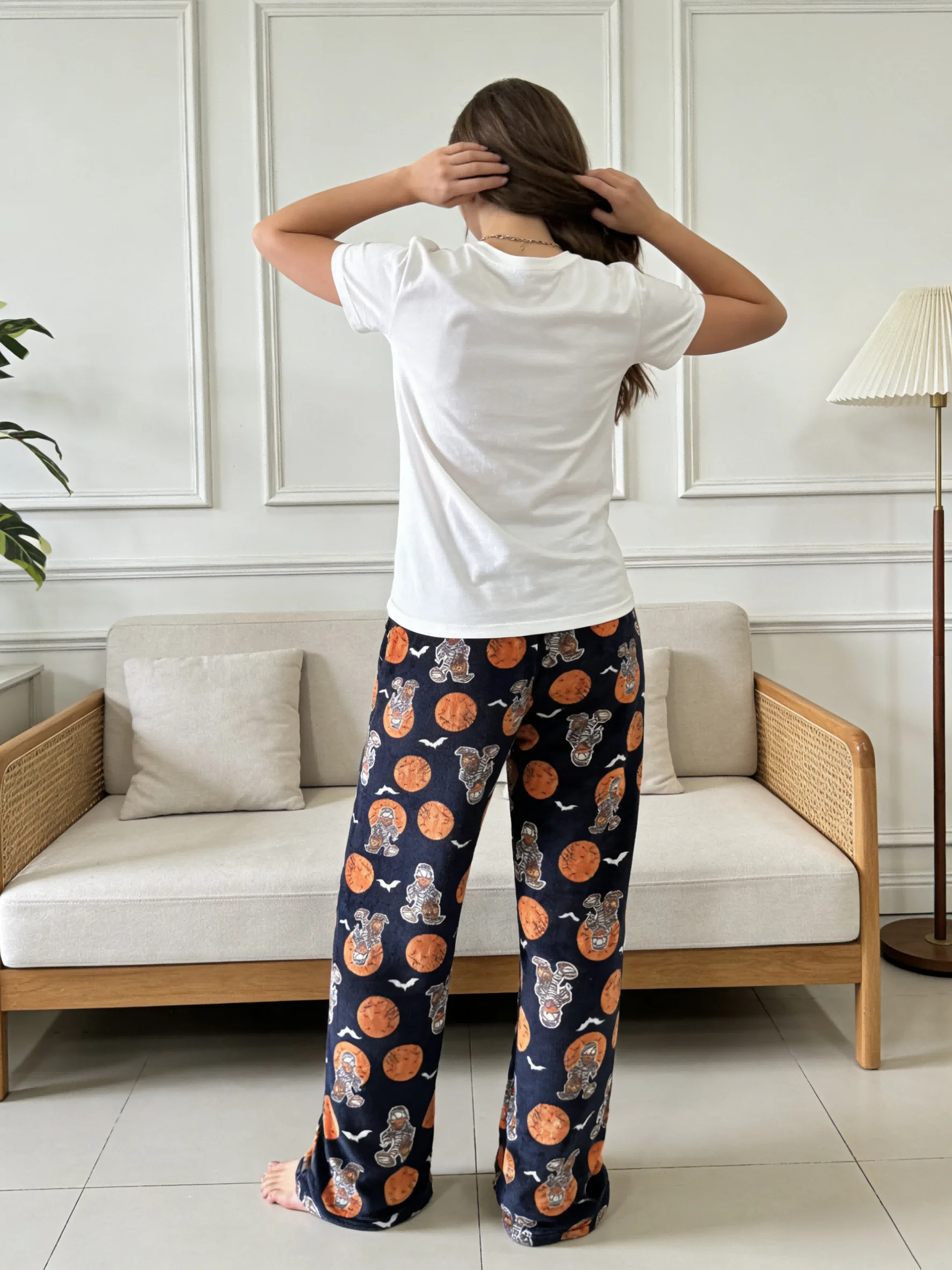 Halloween Cartoon Flannel Sleep Pants, Black Warm Cozy Lounge Pants for Couples, Perfect for Party Outfits! Ideal Holiday Gift!