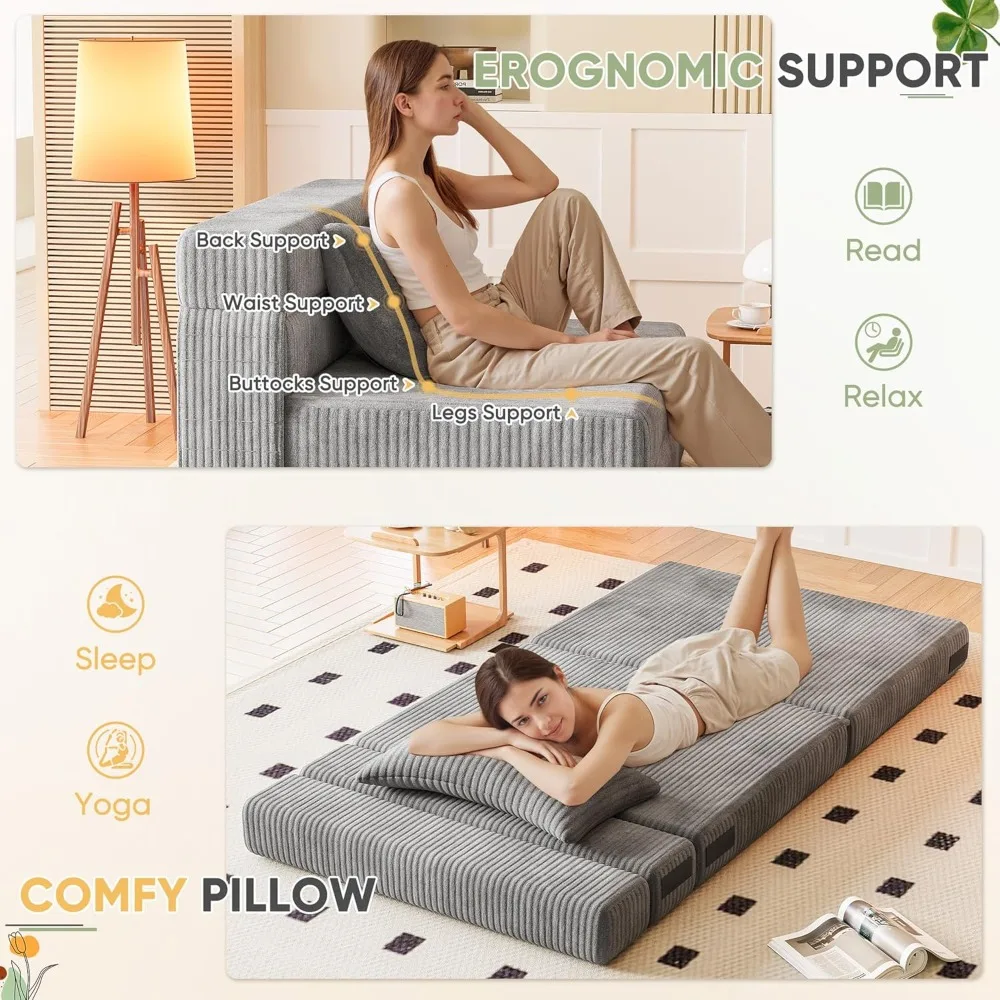 أريكة سرير قابلة للطي، كرسي نوم قابل للتحويل مع وسادة، أرائك صالة فوتون مريحة، كرسي محمول قابل للطي #6