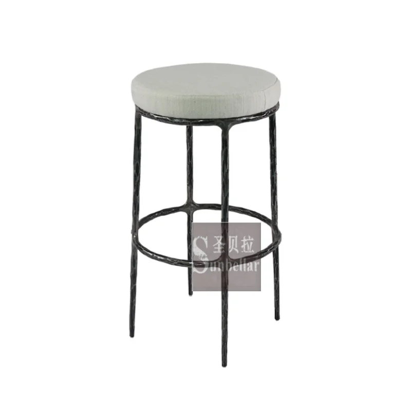 Hot Selling Top Grain Genuine Leather Metal Forged Iron Round bar Stool Home Kitchen Dining Room bar Stool Chair Counter Stool