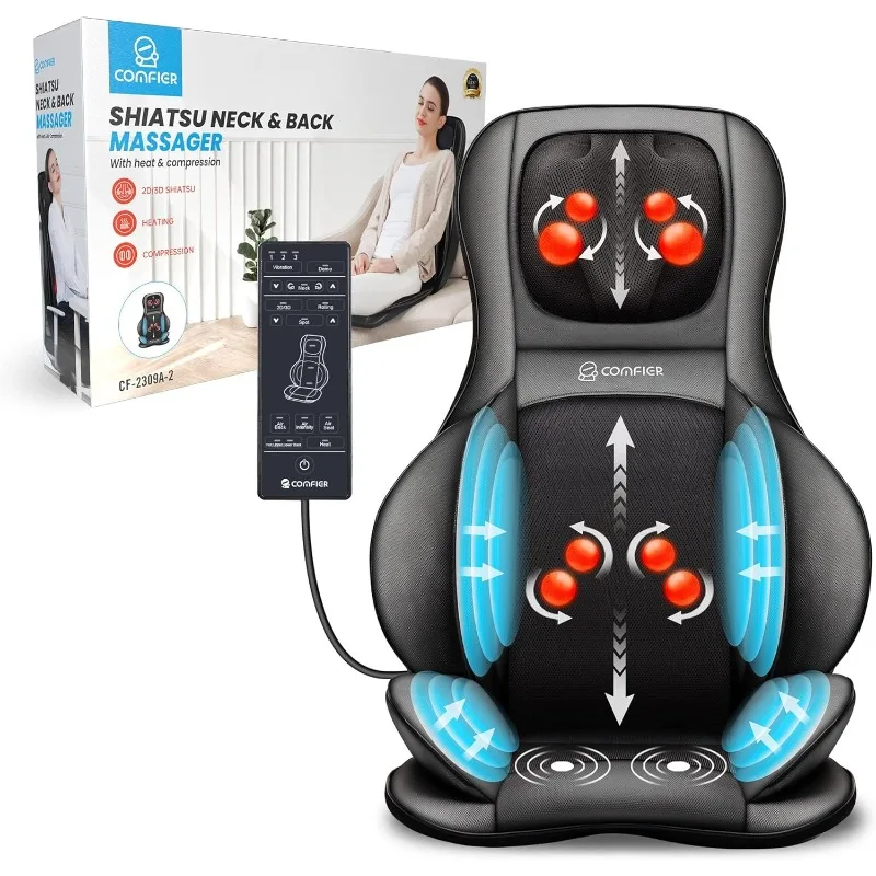 

Neck Back Massager with Heat, Shiatsu Massage Chair Pad with 2D/3D Kneading & Compression Chair Massager