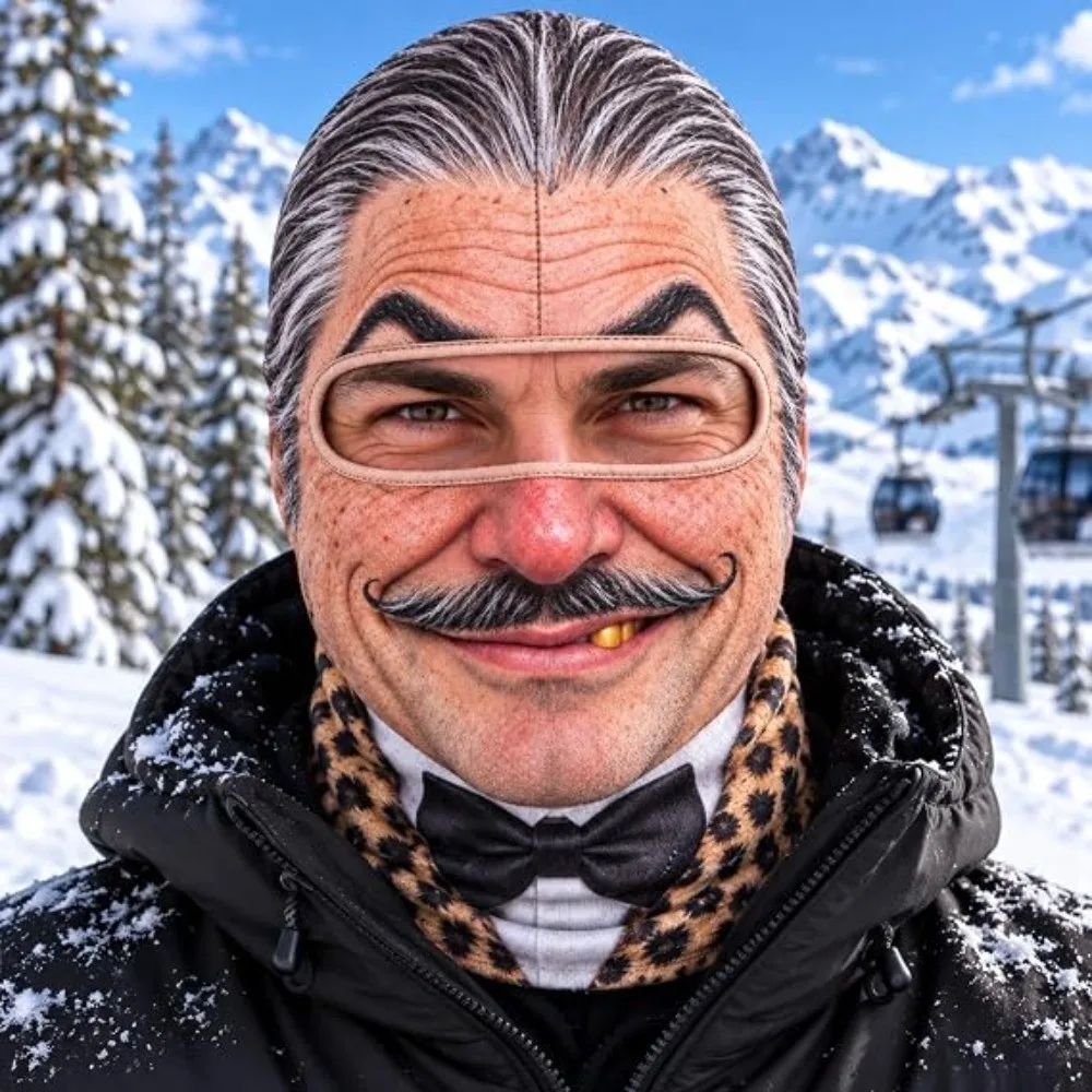 3D Face Printed Old Man Balaclava Face Mask Missing Teeth Pattern Full Coverage Winter Mask Cover Elastic Breathable Eye Hole