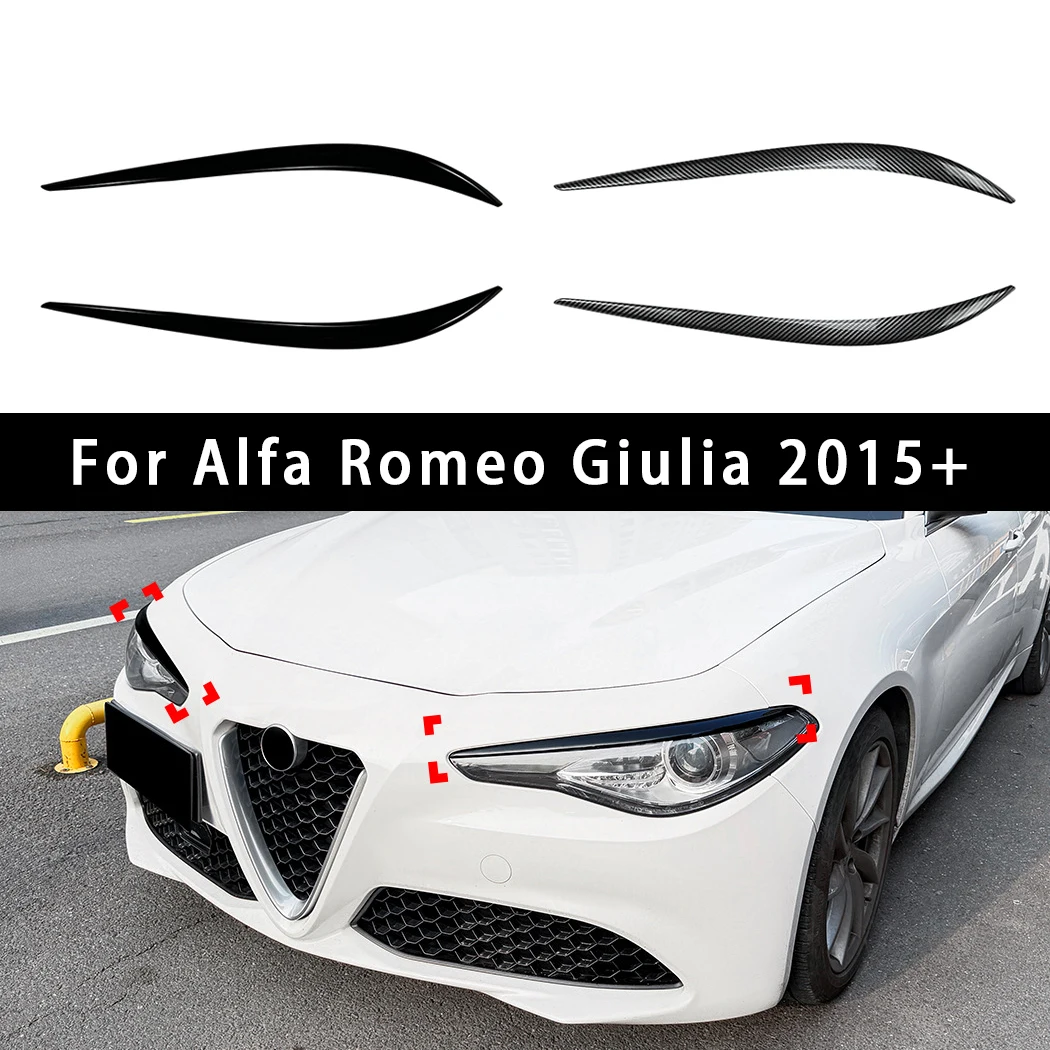 

2Pcs Gloss Black Headlight Cover Eyelid Eyebrow For Alfa Romeo Giulia 2015+ Headlight Eyelids Car Exterior Styling Accessory