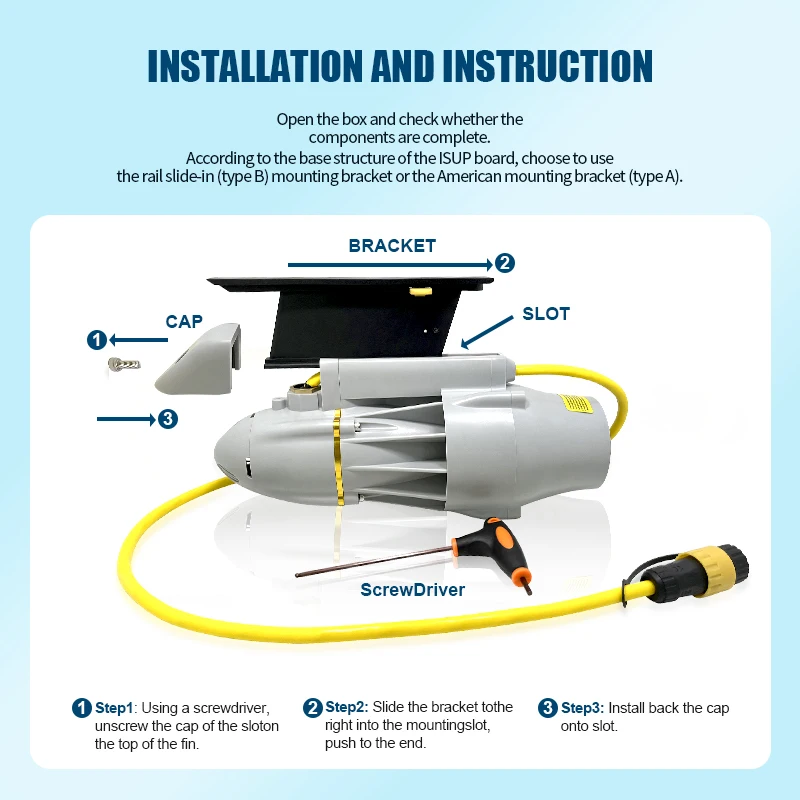 Skatinger Sup Motor Electric Fin 240W 12V DC Electric Surf Surfboard Fish Fin Motor Kayak 36v Paddle Surf Board for Sup