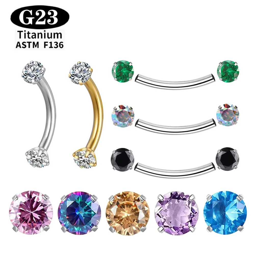 ASTM F136 Titanium Internally Threaded Eyebrow CZ Earring Ear Piercing Lip 16G Body Jewelry