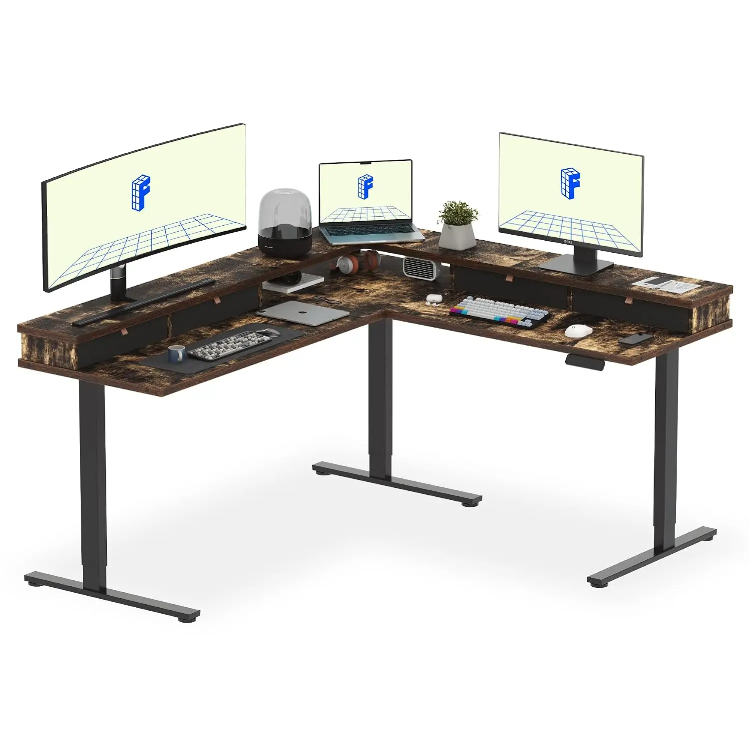 Reversible L-Shaped Corner Standing Desk with Monitor Shelf, Customized