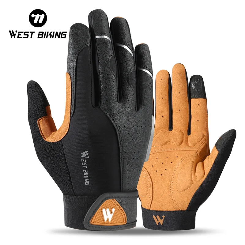 AliExpress West Biking WEST BIKING Men's Full Finger Cycling Gloves Touch Screen Anti-Slip Shock Absorption Motorcycle Bicycle Gloves for Spring Autumn