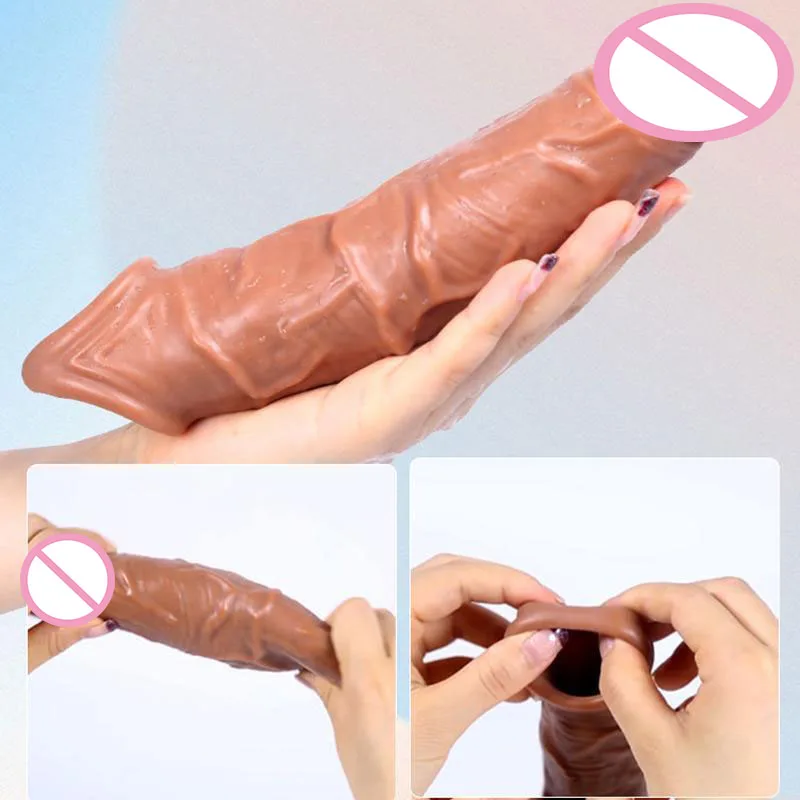 Reusable Penis Sleeve Bigger Male Penis Extender Enlarger Girth Enhancer Realistic Sleeve Condom Sheath