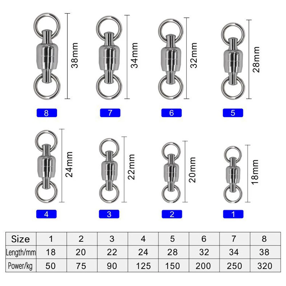 DNDYUJU Rotate Both Ends Strength Ball Bearing Rolling Swivel Stainless Steel Solid Ring Fishing Connector Fishing Accessories