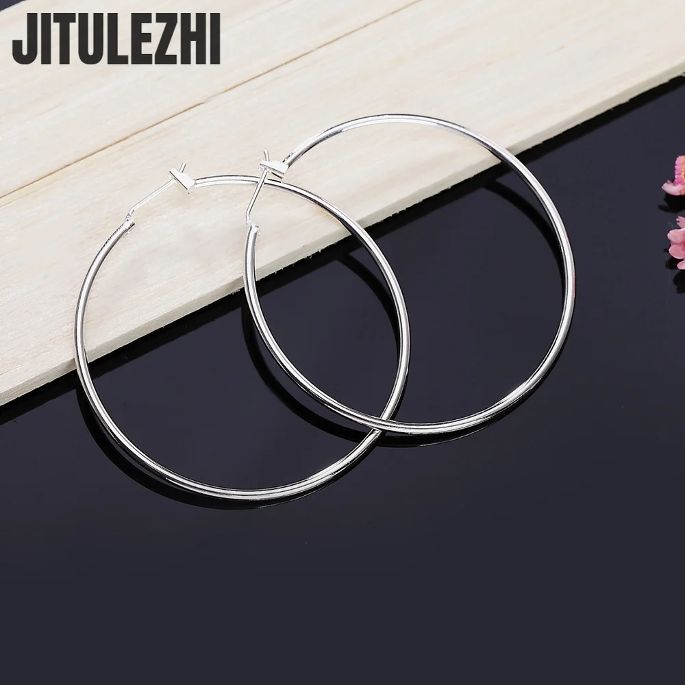 High Quality New 925 Sterling Silver Hoop Earrings For Women Engagement Party Jewelry 5CM Big Circle Trendy Christmas Gifts