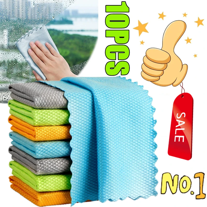 10-1PC Microfiber Washing Dish Cloth Cleaning Towel Super Absorbable Window Glass Cleaning Cloth Kitchen Anti-grease Wiping Rags