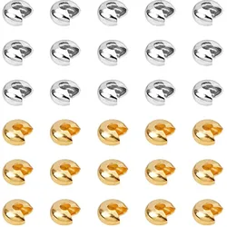 50Pcs 3/4/5mm Gold Stainless Steel Open Half Crimp Covers Squeeze Cap  Stopper Crimp Beads DIY Jewelry Making Supplies Material