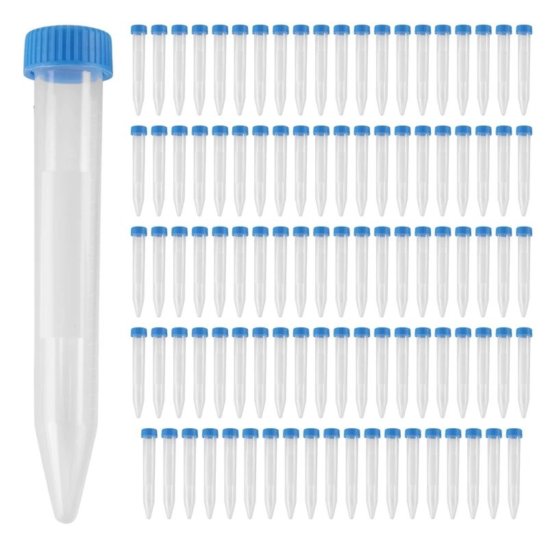 100Pcs Conical Centrifuge Tubes 15Ml With Screw Caps, Graduated And Write Marks Lab Test Container