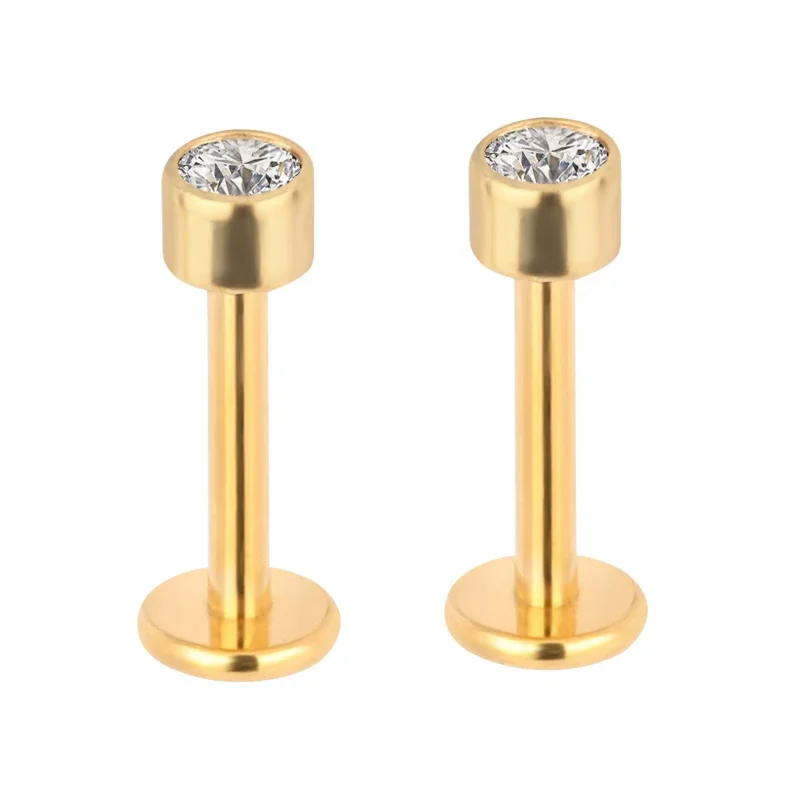 ASTM F136 Titanium  ear studs Labret Stud CZ Round Tragus Lip Ring Ear Cartilage Earring Piercing Lip Stud Body Jewelry Piercing