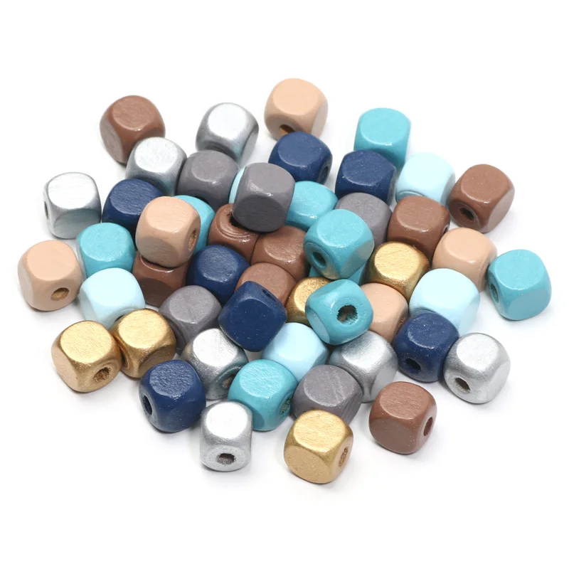 10mm 50pcs Natural Wooden Beads Winter Color Wood Spacer Loose Square Beads For Jewelry Making Diy Bracelet Handmade Accessories