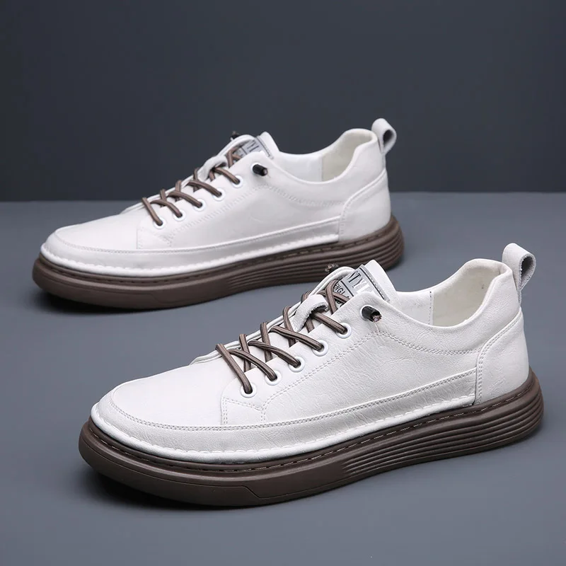 

Men's Leather Shoes Spring Summer Lace-up Breathable Casual Shoes New Trend White Loafers Designer Sneakers Luxury Brand Shoes