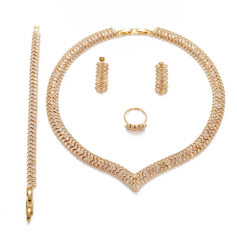 طقم مجوهرات HADIYANA مجوهرات رائعة للنساء فاخر مكعب زركونيا مجوهرات عالية الجودة BN9297 اكسسوارات الزفاف الزفاف