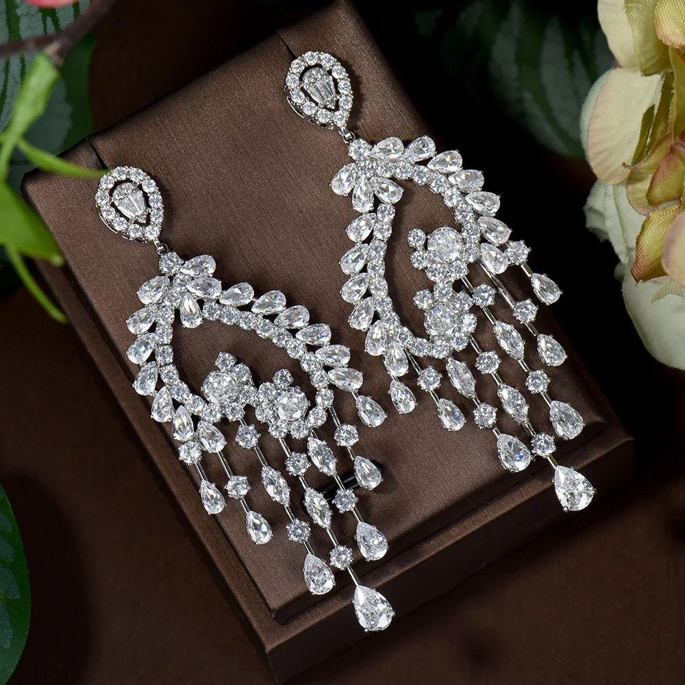 أقراط متدلية بشرابة طويلة للنساء ، مجوهرات زركونيا مكعبة ، أقراط زفاف دبي ، ملابس زفاف ، جديد ،
