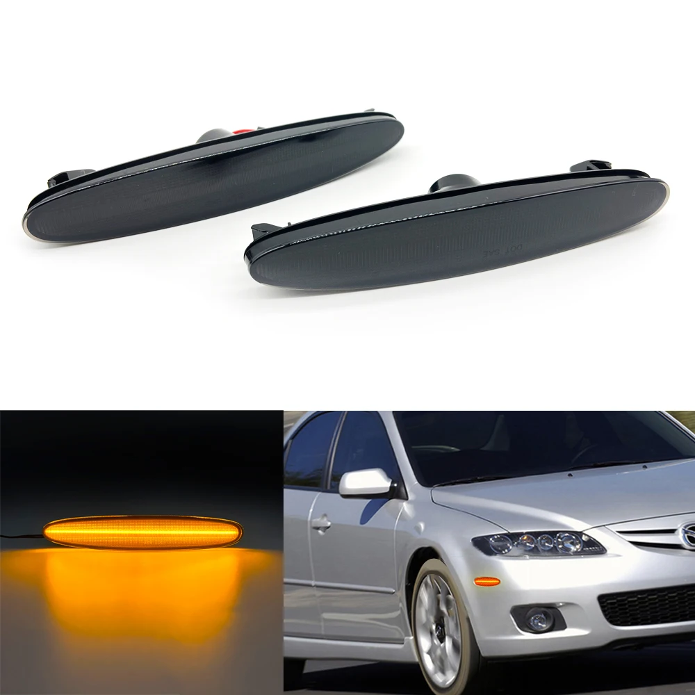 

1 пара подходит для Mazda 6 Mazdaspeed6 2003 2004 2005 2006 2007 2008 с дымчатыми линзами, светодиодный боковой габаритный фонарь, янтарный свет