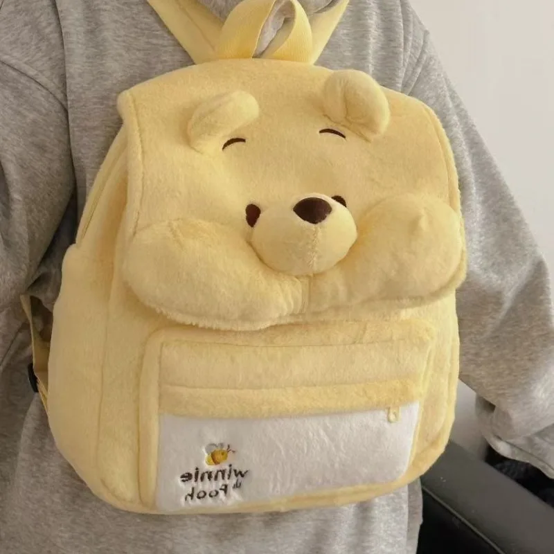ديزني جديد لطيف الكرتون الأصفر ويني الدب أفخم حقيبة الظهر كلية نمط حقيبة مدرسية خفيفة ركاب على ظهره #2