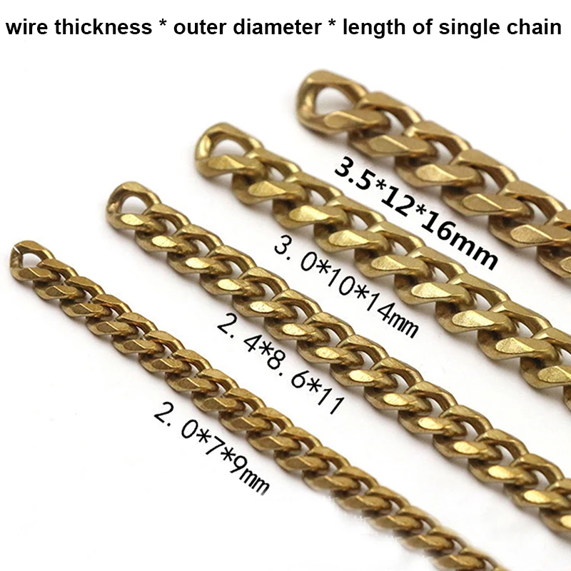 1 Meter Solid Brass Flat Head Bags Chain Open Curb Link Necklace Wheat Chain None-polished Bags Straps Parts DIY Accessories