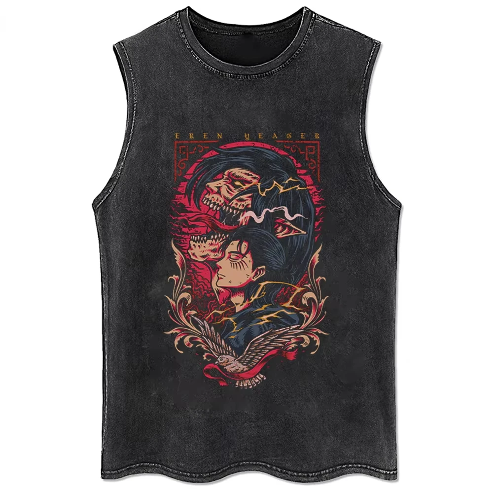 Été hommes hauts Hip Hop Anime attaque sur Titan T-Shirt surdimensionné Streetwear Vintage imprimé lavé à manches courtes T-Shirt