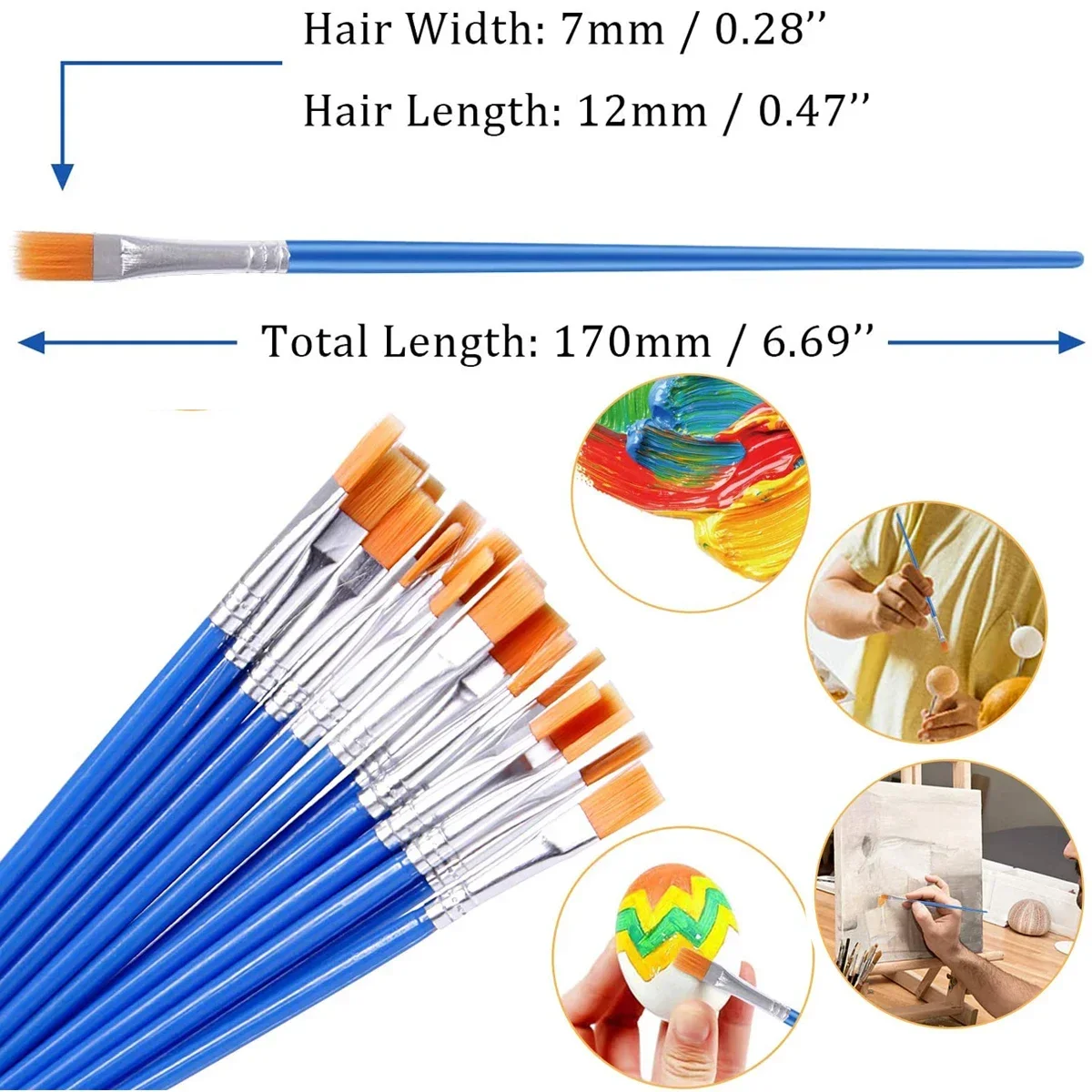 100Pcs Flat Paint Brushes Acrylic Oil Brushes Set Durable Synthetic Nylon Bristles Plaster Coloring Painting Art Essential Props