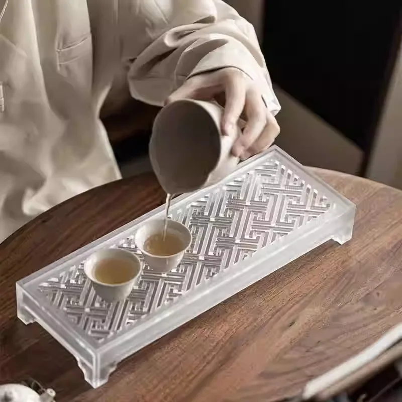 Luxury Acrylic Tea Tray Modern Zen Style Dry Brewing Tray with Water Reservoir Tea Table Organizer for Chinese Tea Ceremony