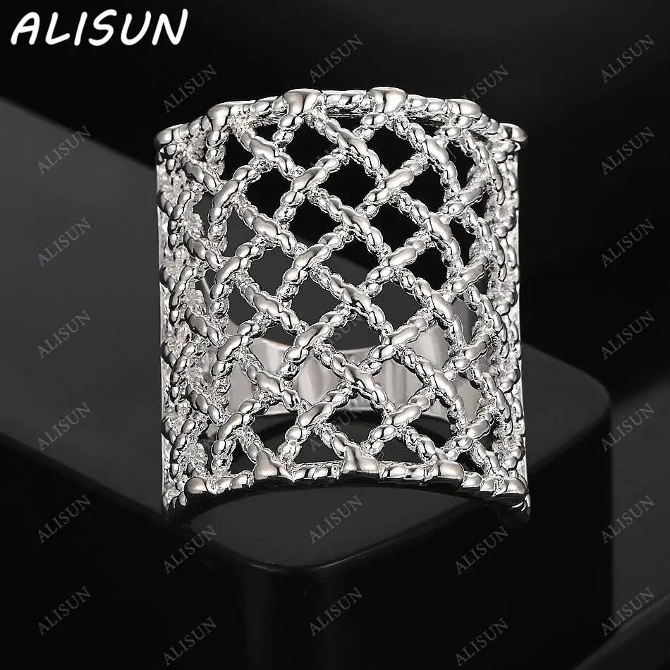 

ALISUN 925 Sterling Silver Size 6-10 Braided Square Ring For Women Men Fashion Jewelry Vintage Grace Charm Noble Party Birthday