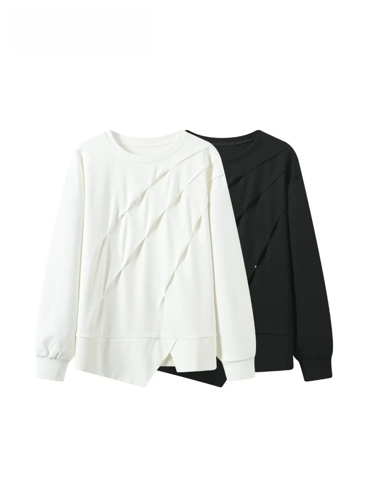 

Свободный свитшот с длинными рукавами и круглым вырезом для женщин больших размеров, весенний, модный, повседневный, удобный, дышащий, асимметричного дизайна