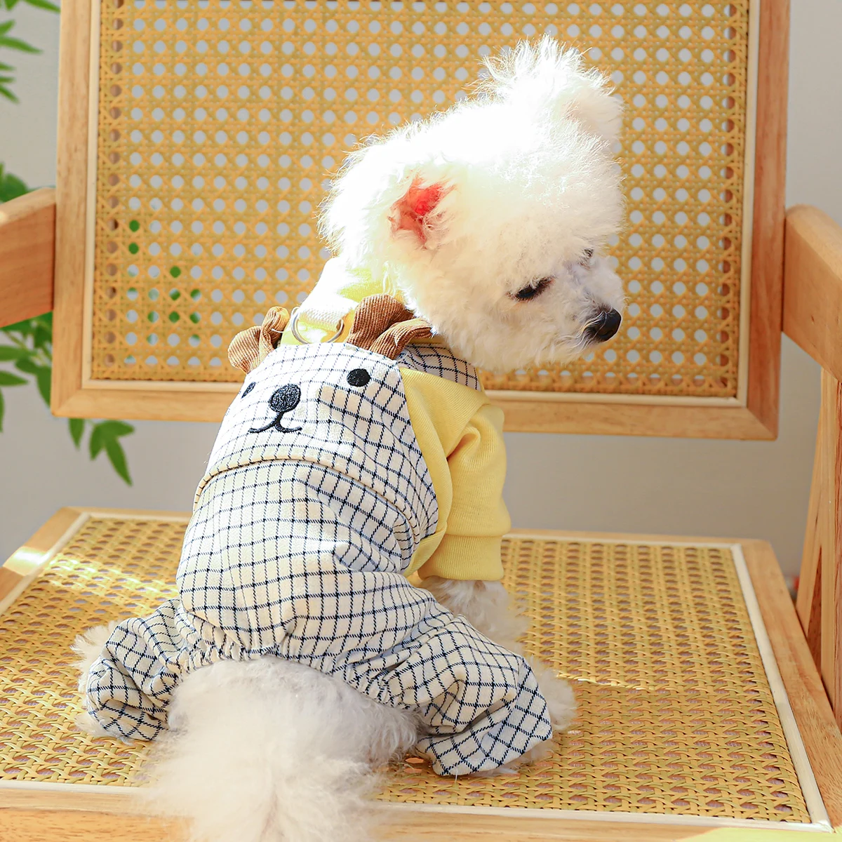 1PC Pet Clothing Dog Spring and Autumn Bear Checkered Four legged Strap Pants with Towing Rope and Buckle For Small Medium Dogs