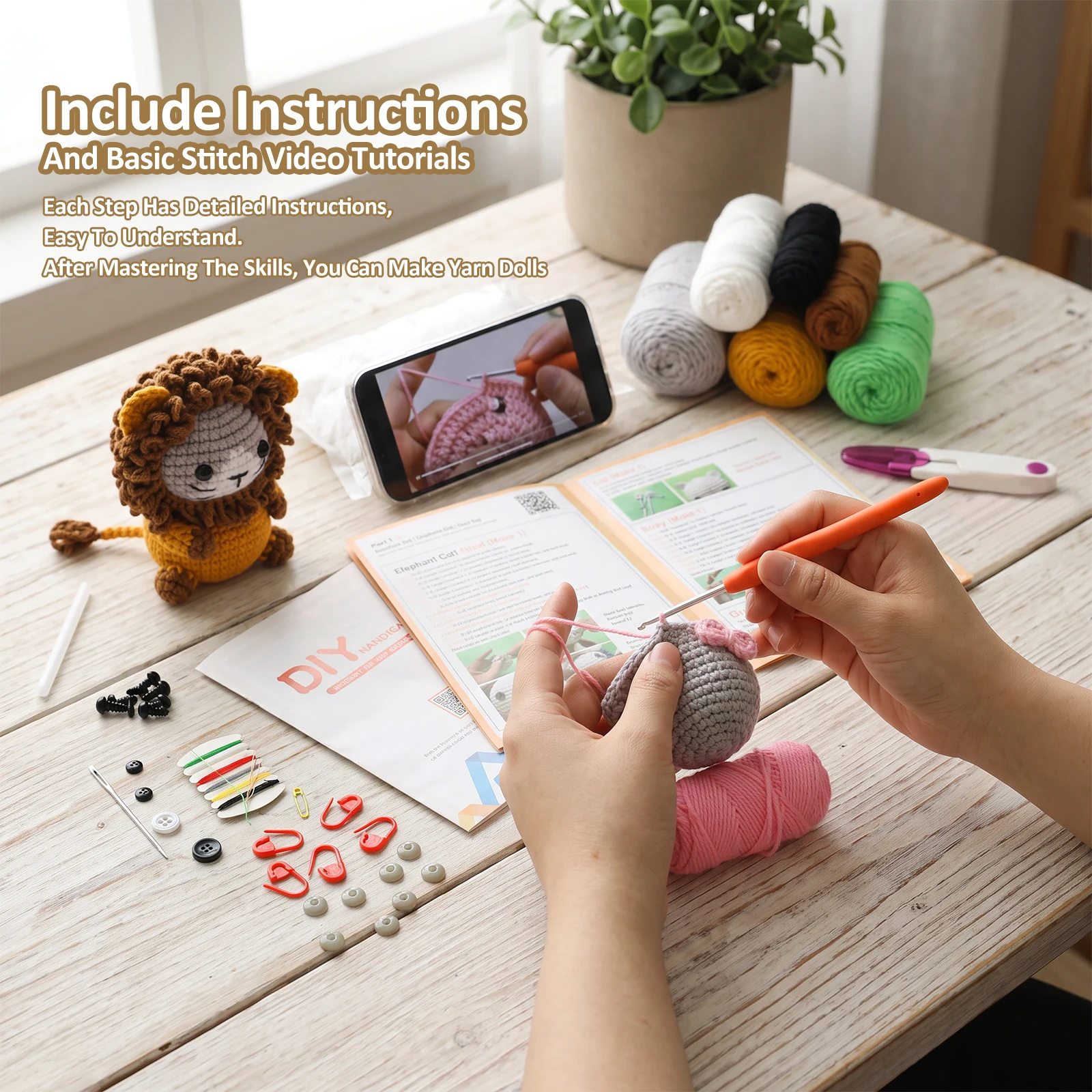 Crochet Kit for Beginners with Video Tutorial Yarn and Tools for Adults Crochet Kit Beginners Beginner Crochet Kit Home Decor