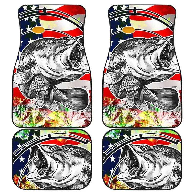 Fishing Hook Fish USA Flag - Car Floor Mats Set, Custom Full Car Mats Set, New Car Floor Accessories (Set of 2 or 4)