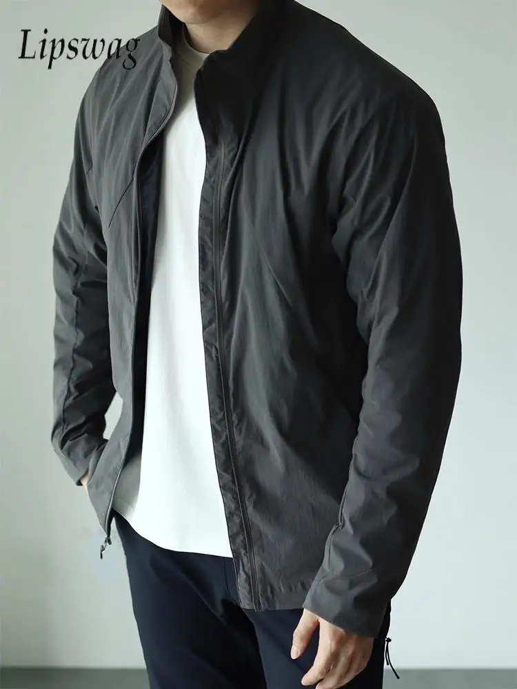 

Винтажная мужская куртка с воротником-стойкой, пальто, весна-осень, уличная одежда, модные кардиганы, мужские повседневные тонкие куртки, уличная одежда