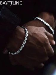 Hip-Hop Rock 925 sterling silver Twist Chain Bracelet For Women Men Simple Silver Gold Bracelet Fashion Jewelry Gift Accessories