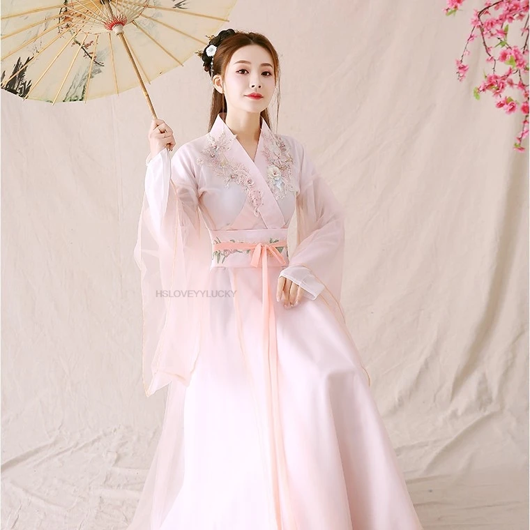 

Улучшенный женский костюм Hanfu, розовая фея Hanfu в китайском стиле, традиционный комплект одежды, костюм для выступлений, одежда для косплея, женское повседневное платье