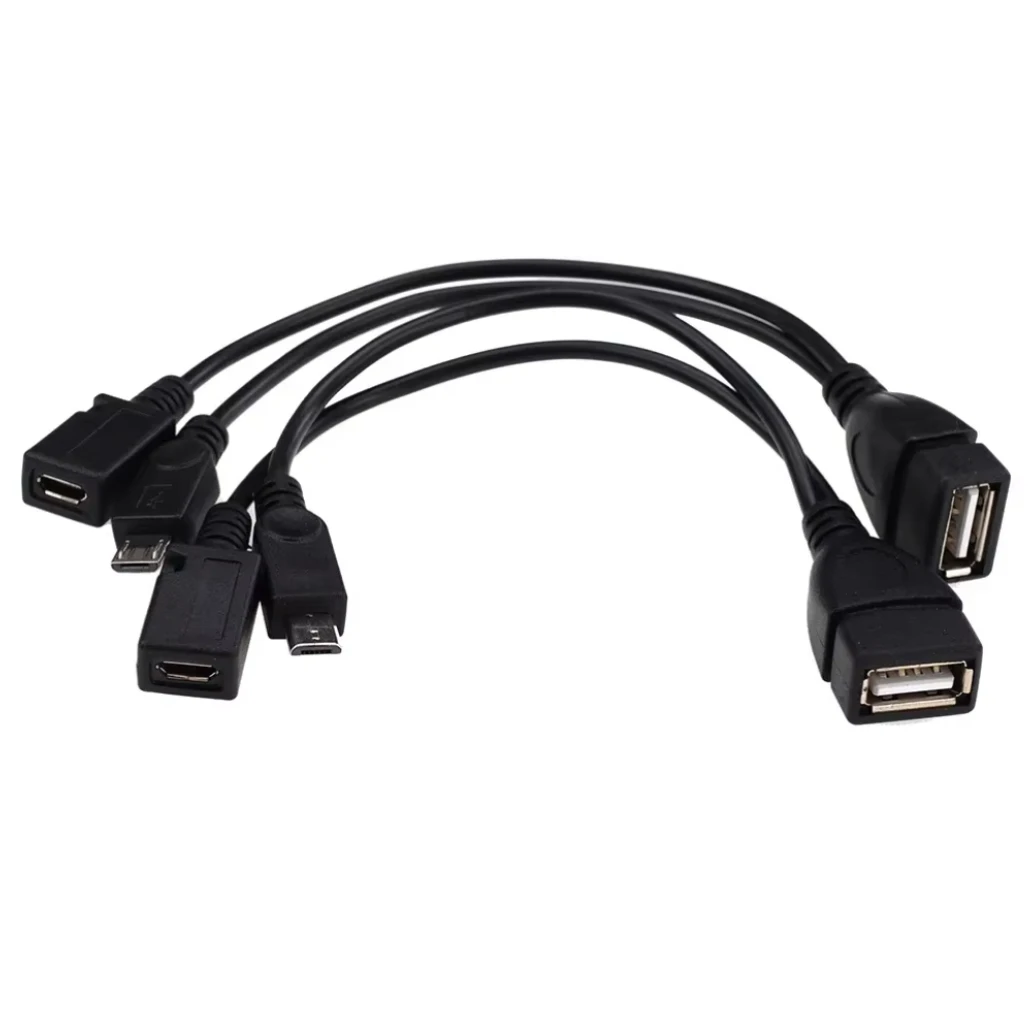 200pcs 2 in 1 OTG Adapter Micro USB Host Power Y Splitter USB Adapters to Micro 5 Pin Male Female Cable