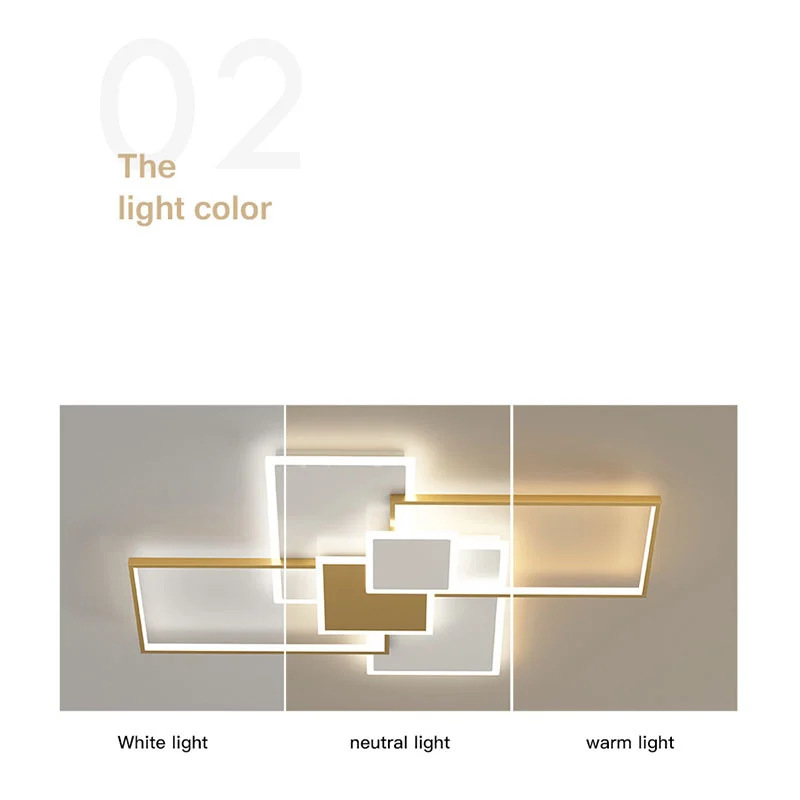 Estilo moderno LED Lustre Para Sala De Estar, Sala De Jantar, Lâmpada Do Teto Do Quarto, Retângulo Dourado, Design Simples, Luz De Controle Remoto