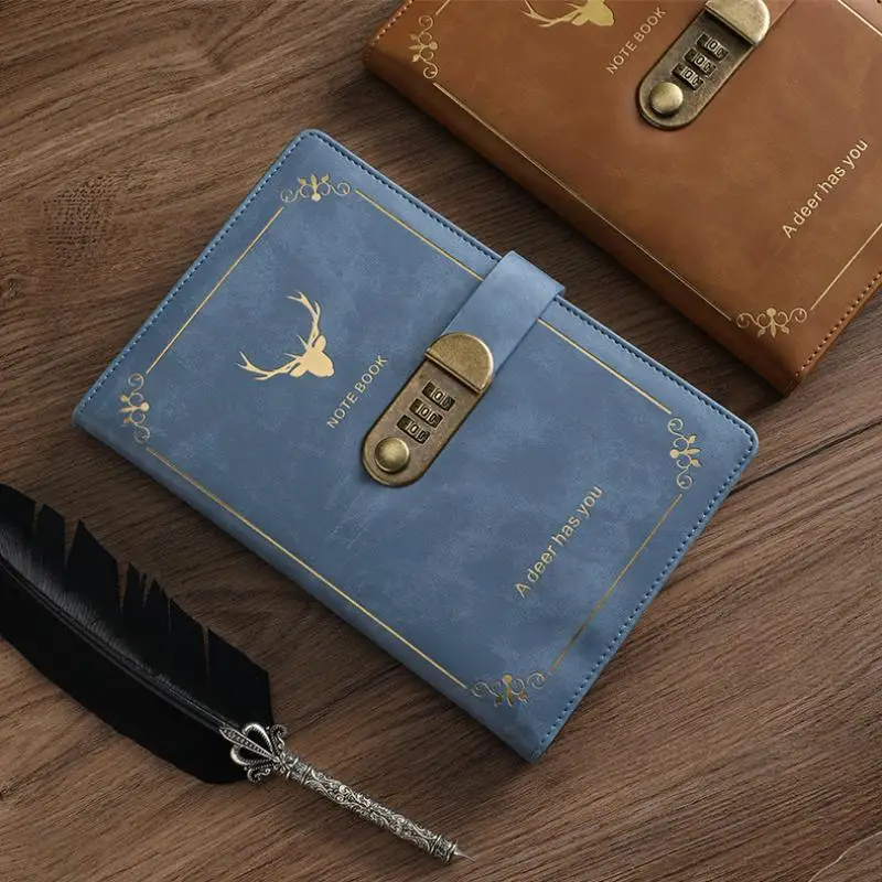 Retro Password Book A5 Password Lock Diary Anti-peeping Simple with Lock Student Notepad Thickened Stationery Anti-peeping