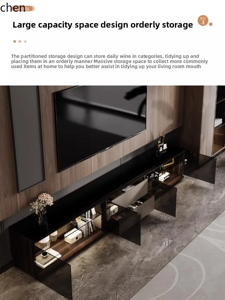DSAMinimalist TV Floor Cabinet High-End Glass Home Storage Organizer Living Room Floor Cabinet