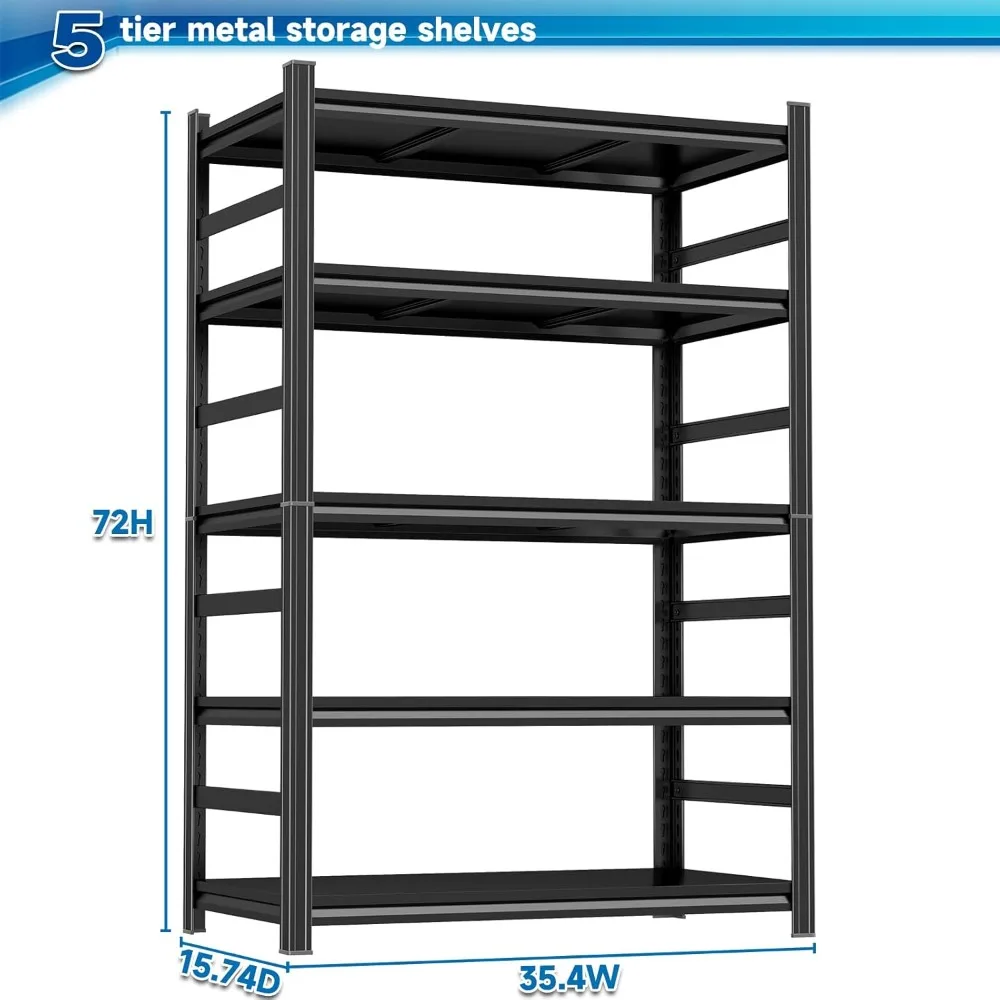72"H Garage Shelving 3000LBS Metal Storage Shelves 5-Tier Adjustable Shelving Units Heavy Duty for Basement,Commercial,Warehouse