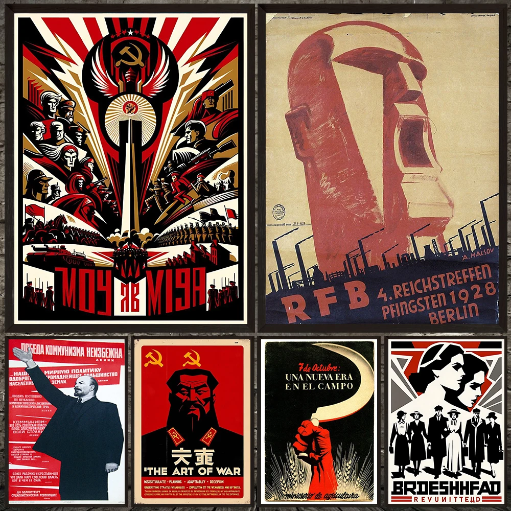 Socialism Communism Poster Print Bundle,Anti Capitalis High-Quality Wall Art Canvas Painting Print, Russian War ,Wall Hanging