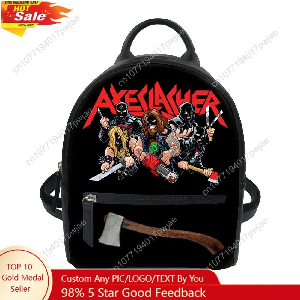 

Axeslasher Metal Rock Band Custom Mini Small Backpack Purse Carter Schoolbag Double Shoulder Bag Mini Daypack Leather Travel Bag