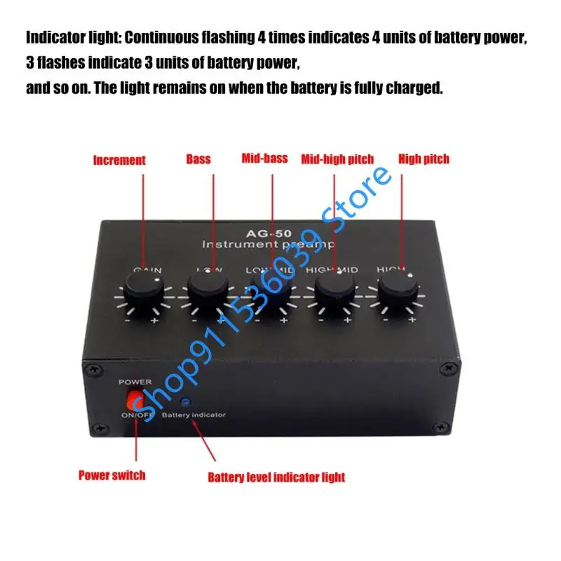 High Gains Instrument PreAmplifier with 60Hz to 10kHz Equalizers Sound Amplifiers for Instrument Active Passive Pickups