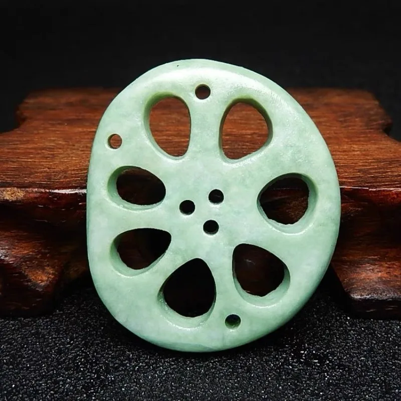 

Natural Bean Green Handicraft Carving Lotus Root Jade Pendant Fashion Boutique Jewelry Men's and Women Necklace Gifts